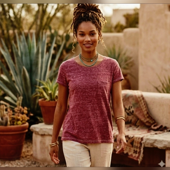 🌿American Eagle Distressed High-Low Maroon Pocket Tee Medium - Picture 8 of 10